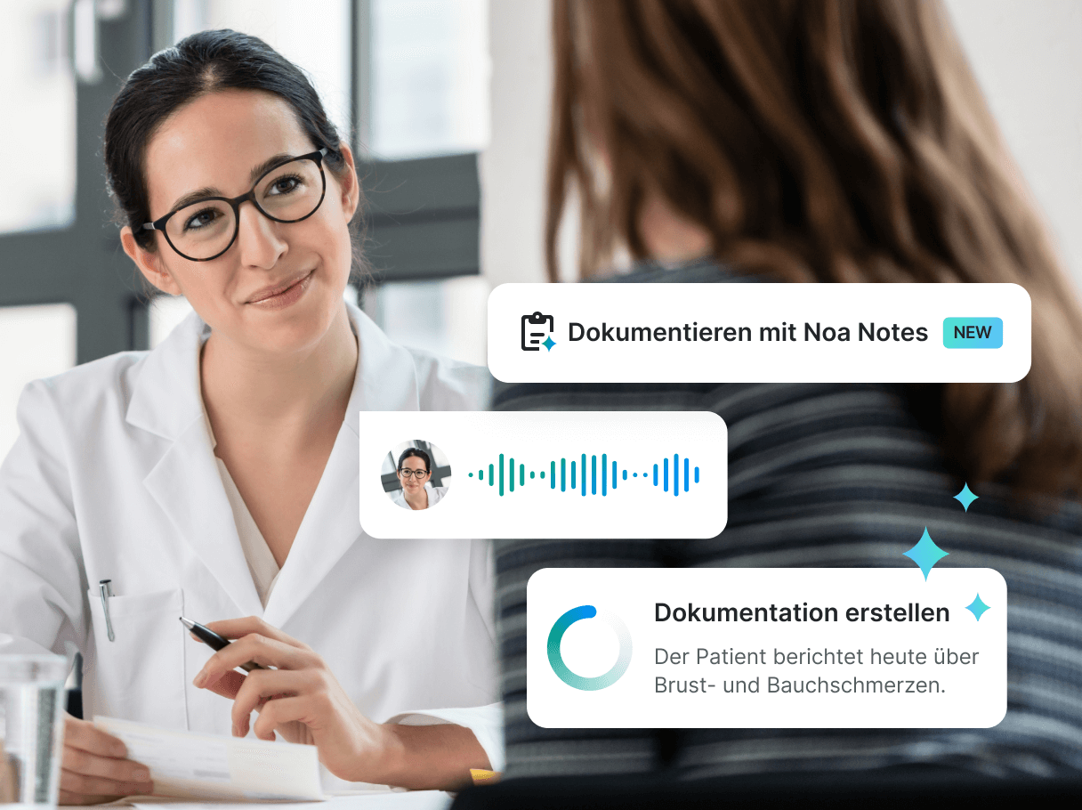 Ärztin im Patientengespräch dokumentiert mit Noa Notes